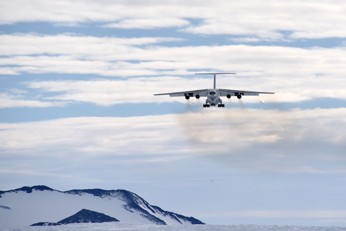08B Air Almaty Ilyushin Airplane Coming In To Land At Union Glacier In Antarctica On The Way To Climb Mount Vinson